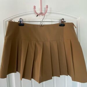 Zara Pleated Mini Skirt in Camel Brown